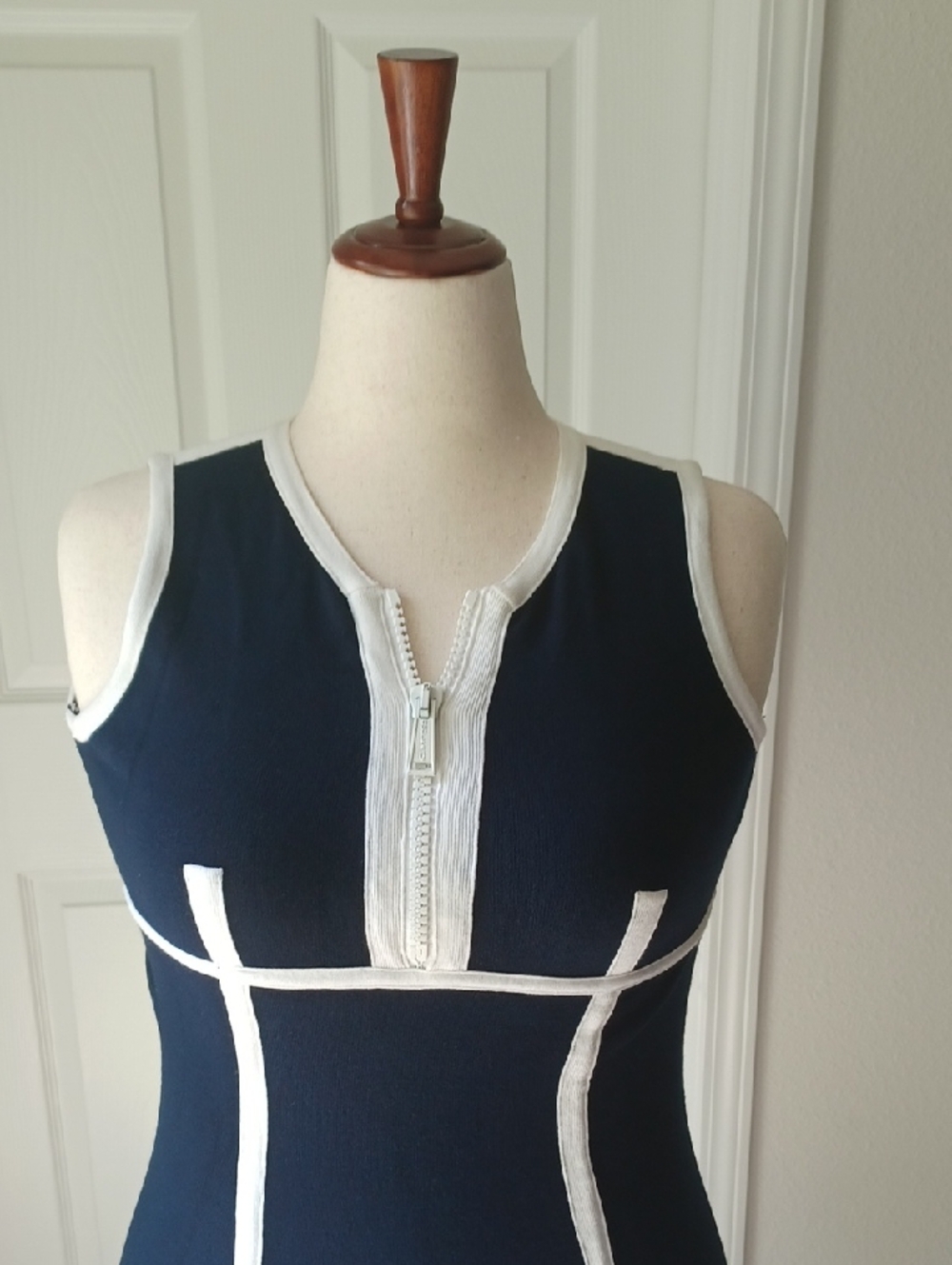 DSQUARED2 Navy Mini Dress with White Contrast Trim and Front Zip Large - Picture 2 of 7